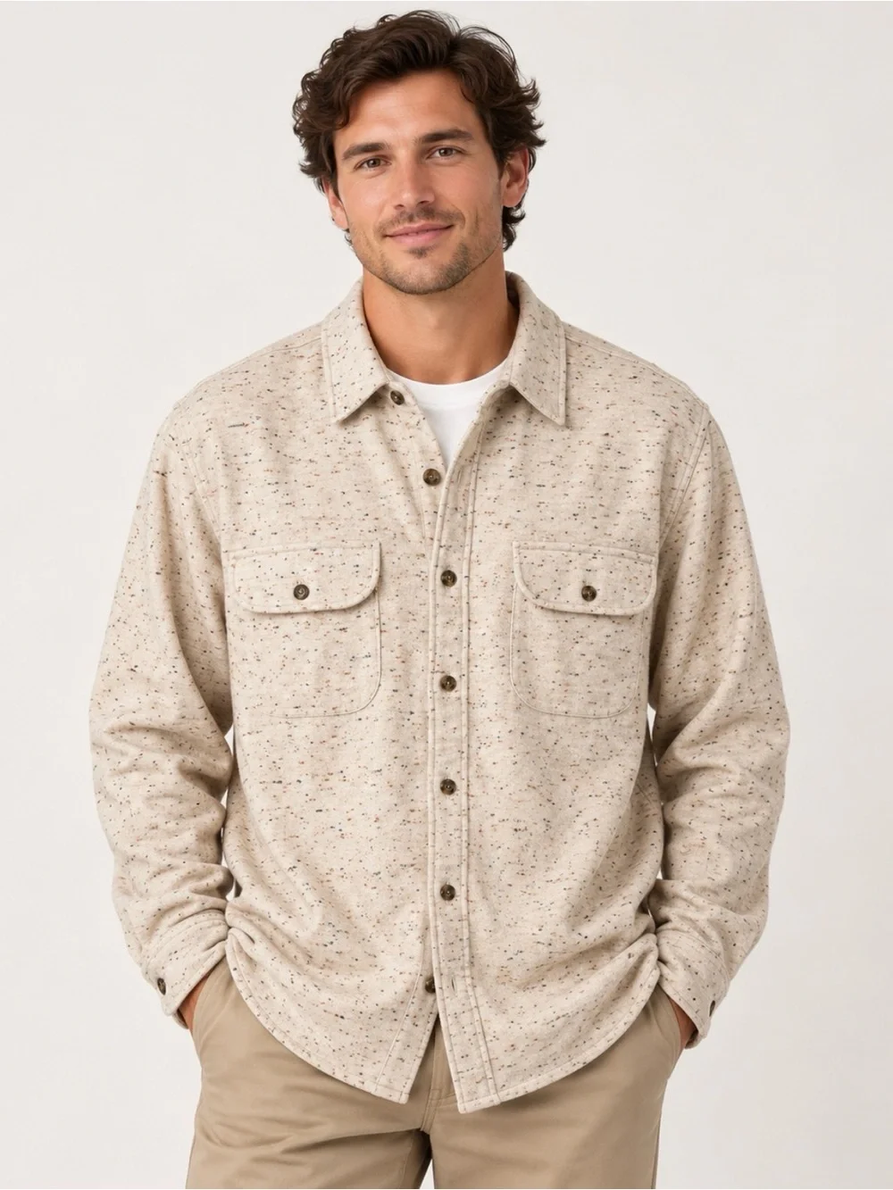 J.Crew Men’s XL Oatmeal Nep Wool Blend Shirt Jacket Shacket Button Front Utility